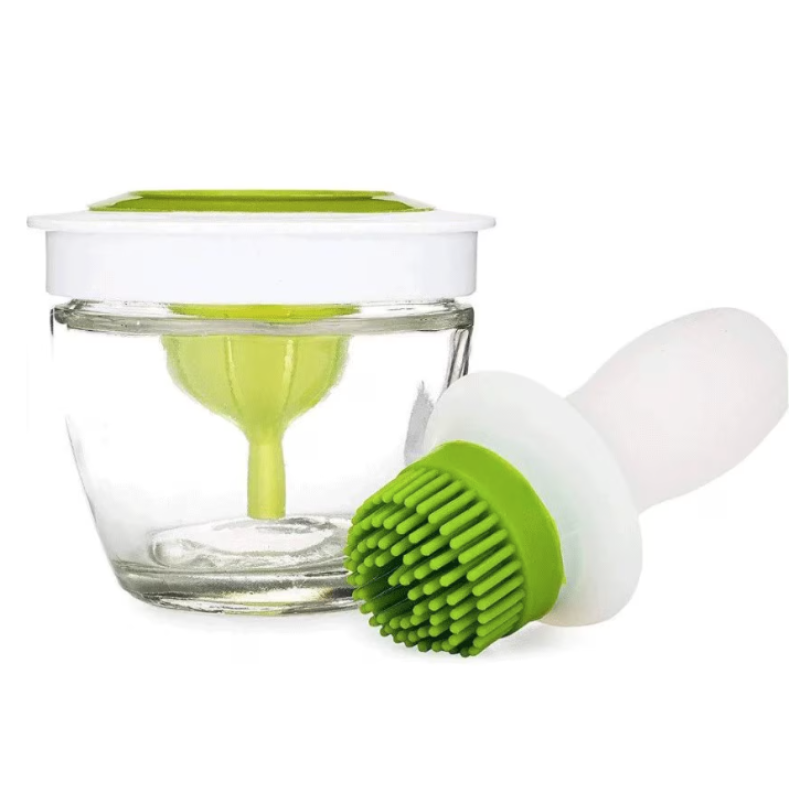 Pensula din silicon pentru ulei recipient inclus alb/verde