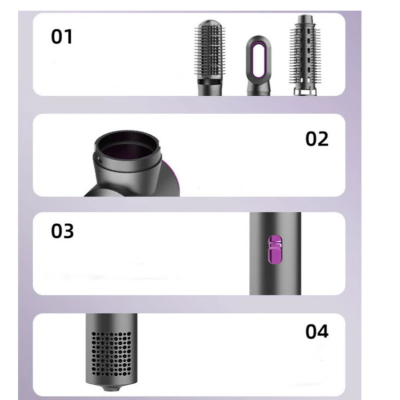 Perie de par cu aer cald Roz/Negru 3 capete de schimb