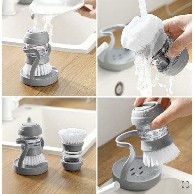 Perie pentru vase cu dozator detergent si suport