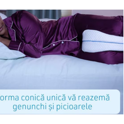 Perna din spuma cu memorie pentru picioare Leg Pillow Alb/Albastru BA