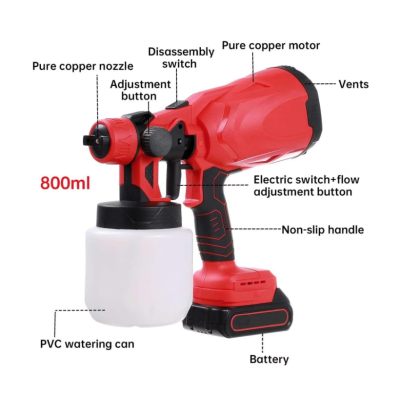 Pistol profesional de vopsit si zugravit electric 800 ml si 2 acumulatori 48V Portabil