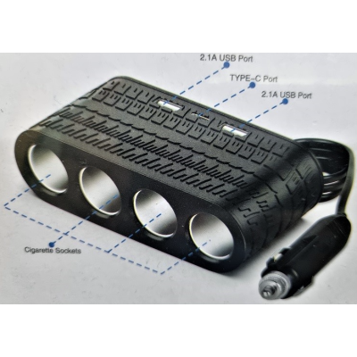 Priza auto 4 cai si USB 120W Olesson 1654