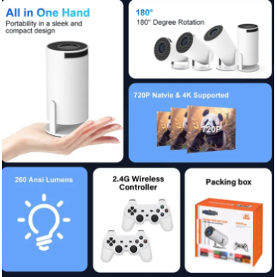 Proiector de jocuri X10 Plus 4K 120 lumeni 64 GB cu telecomanda 10000 de jocuri si 2 controller 