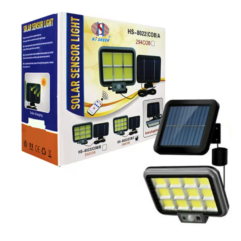 Proiector solar 288LED 50W senzor de miscare HS 8022 telecomanda 3 moduri de iluminare 12 casete