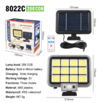 Proiector solar 288LED 50W senzor de miscare HS 8022 telecomanda 3 moduri de iluminare 12 casete