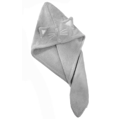 Prosop de baie pentru copii tip Turban din microfriba pentru uscarea parului model pisicuta