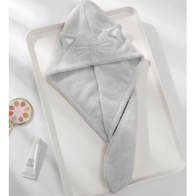 Prosop de baie pentru copii tip Turban din microfriba pentru uscarea parului model pisicuta