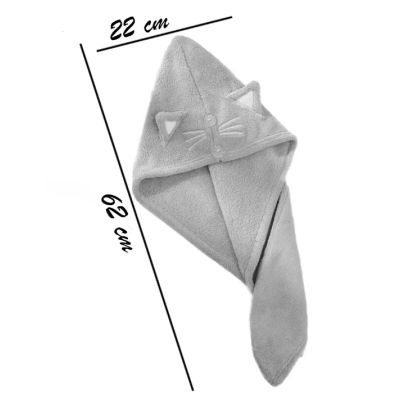 Prosop de baie pentru copii tip Turban din microfriba pentru uscarea parului model pisicuta