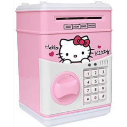 Pusculita pentru copii cu functie ATM cod pin si seif Roz/Alb Hello Kitty