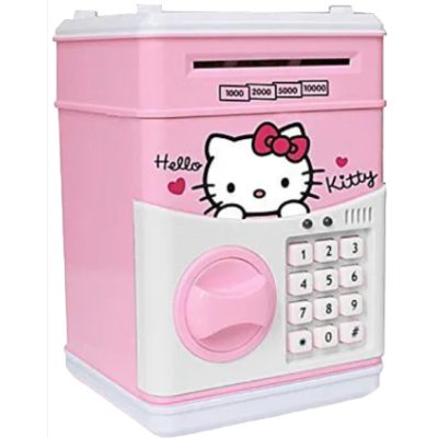Pusculita pentru copii cu functie ATM cod pin si seif Roz/Alb Hello Kitty