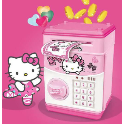 Pusculita pentru copii cu functie ATM cod pin si seif Roz/Alb Hello Kitty