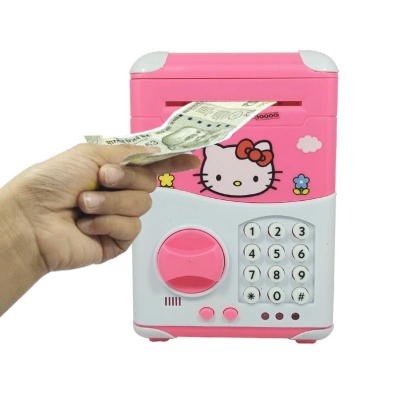 Pusculita pentru copii cu functie ATM cod pin si seif Roz/Alb Hello Kitty