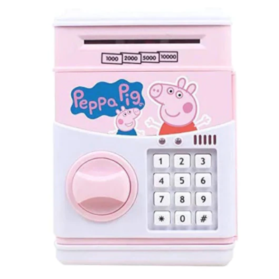 Pusculita pentru copii cu functie ATM cod pin si seif Roz/Alb Peppa Pig