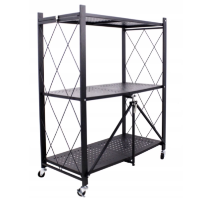 Raft depozitare metalic pliabil pe roti 3 polite 71,5 x 39 x 89 cm