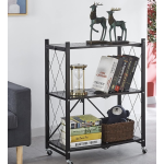 Raft depozitare metalic pliabil pe roti 3 polite 71,5 x 39 x 89 cm