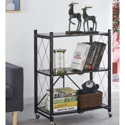 Raft depozitare metalic pliabil pe roti 3 polite 71,5 x 39 x 89 cm