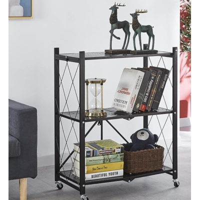 Raft depozitare metalic pliabil pe roti 3 polite 71,5 x 39 x 89 cm