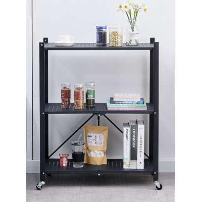 Raft depozitare metalic pliabil pe roti 3 polite 71,5 x 39 x 89 cm