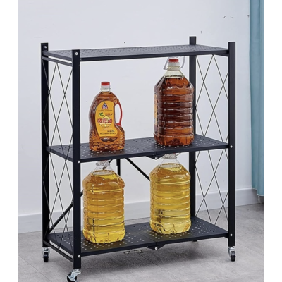 Raft depozitare metalic pliabil pe roti 3 polite 71,5 x 39 x 89 cm