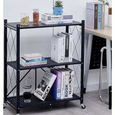 Raft depozitare metalic pliabil pe roti 3 polite 71,5 x 39 x 89 cm