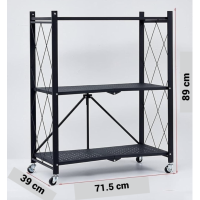 Raft depozitare metalic pliabil pe roti 3 polite 71,5 x 39 x 89 cm