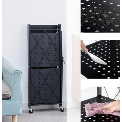 Raft depozitare metalic pliabil pe roti 3 polite 71,5 x 39 x 89 cm