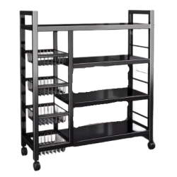 Raft metalic cu 4 polite si 3 cosuri pentru depozitare portabil