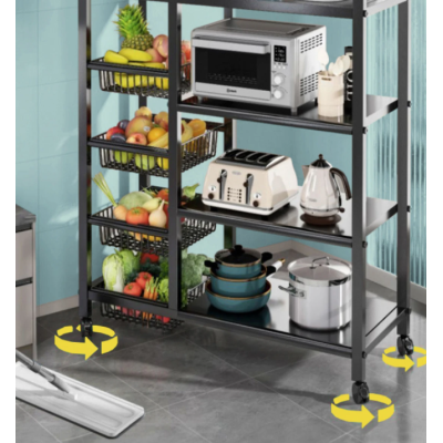 Raft metalic cu 4 polite si 3 cosuri pentru depozitare portabil