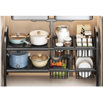 Raft metalic pentru depozitare sub chiuveta extensibil 55 85 cm 4 cosuri