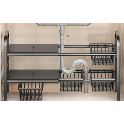 Raft metalic pentru depozitare sub chiuveta extensibil 55 85 cm 4 cosuri