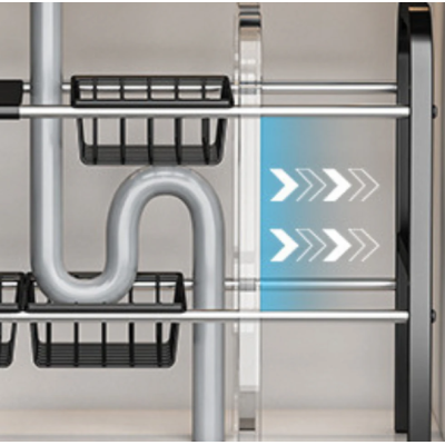 Raft metalic pentru depozitare sub chiuveta extensibil 55 85 cm 4 cosuri