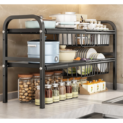 Raft metalic pentru depozitare sub chiuveta extensibil 55 85 cm 4 cosuri