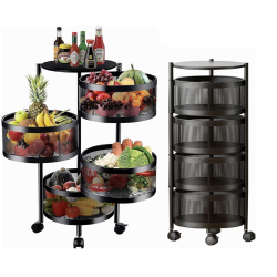 Raft metalic rotund universal cu 4 niveluri negru 34 cm x 75 cm x 30 cm