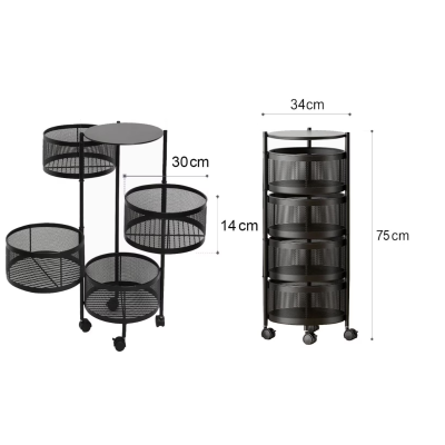 Raft metalic rotund universal cu 4 niveluri negru 34 cm x 75 cm x 30 cm