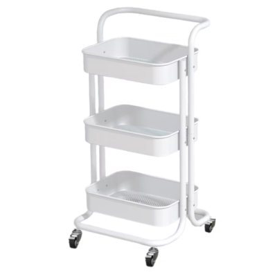 Raft portabil cu 3 nivele de depozitare maner pentru transportare din metal 45x37x82cm ALB