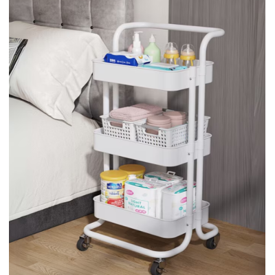 Raft portabil cu 3 nivele de depozitare maner pentru transportare din metal 45x37x82cm ALB