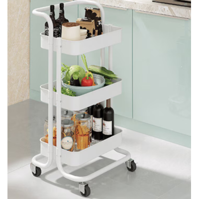 Raft portabil cu 3 nivele de depozitare maner pentru transportare din metal 45x37x82cm ALB