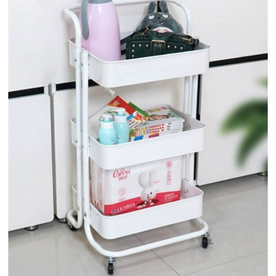 Raft portabil cu 3 nivele de depozitare maner pentru transportare din metal 45x37x82cm ALB