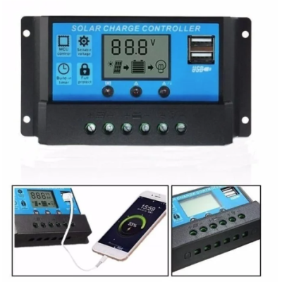 Regulator-controler solar PWM 10A 12V/24V 2 X USB si LCD