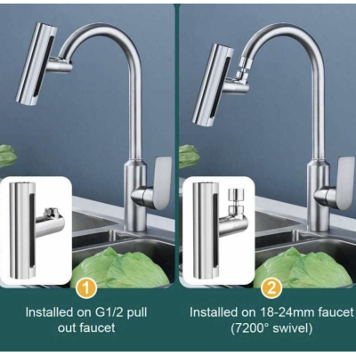 Robinet de bucatarie cu extensie 4 moduri curgere apa cascada picaturi de ploaie bule si 2 jeturi