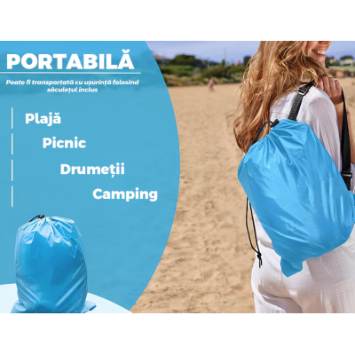 Saltea gonflabila tip sezlong Lazybag material rezistent umflare fara pompa pentru plaja/picnic/camping rucsac de depozitare