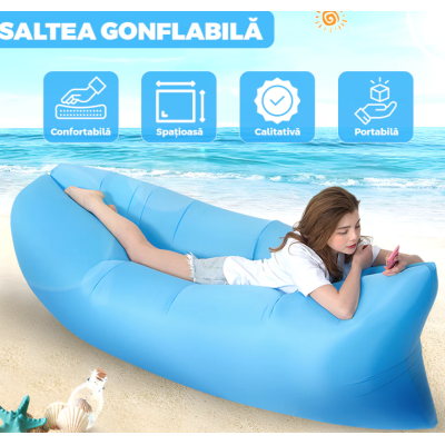 Saltea gonflabila tip sezlong Lazybag material rezistent umflare fara pompa pentru plaja/picnic/camping rucsac de depozitare