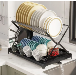 Scurgator vase cu 2 nivele pliabil sistem de scurgere NEGRU