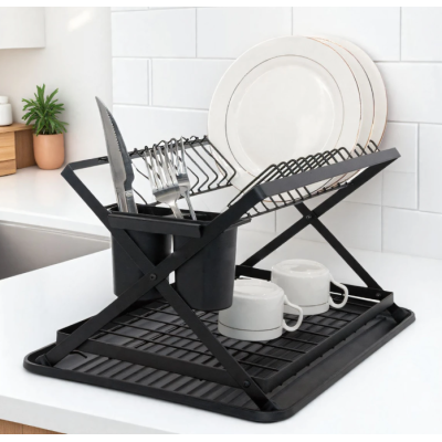 Scurgator vase cu 2 nivele pliabil sistem de scurgere NEGRU