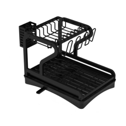 Scurgator vase cu suport de tacamuri si pahare negru 2 niveluri tava scurgere MZY 1139A