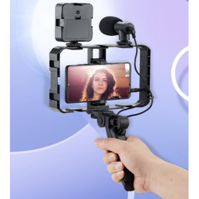 Selfie Stick pentru telefonul mobil AY 49X lumina complementara LED trepied microfon