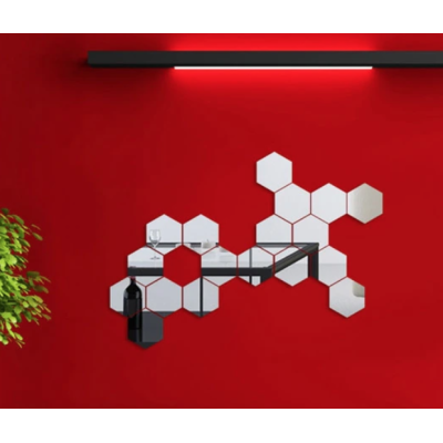 Set 10 Oglinzi Design Hexagon MARI 20x20 - Oglinzi Decorative Acrilice Cristal - Diamant - Fagure 10 bucati/set