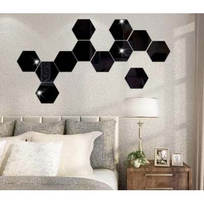 Set 10 Oglinzi Design Hexagon NEGRE - Oglinzi Decorative Acrilice Cristal - Diamant - Fagure 10 bucati/set NEGRE