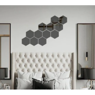 Set 10 Oglinzi Design Hexagon NEGRE - Oglinzi Decorative Acrilice Cristal - Diamant - Fagure 10 bucati/set NEGRE
