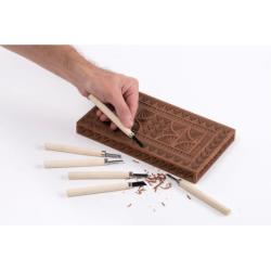 Set 12 mini dalti sculptura lemn lut și ceară cu maner de lemn